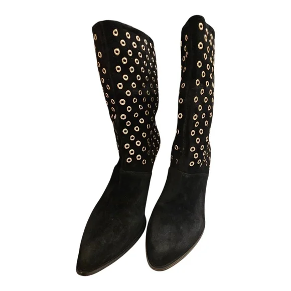 Women's BCBGeneration Black Suede Grommet Boots Size 8.5 - Picture 2 of 7